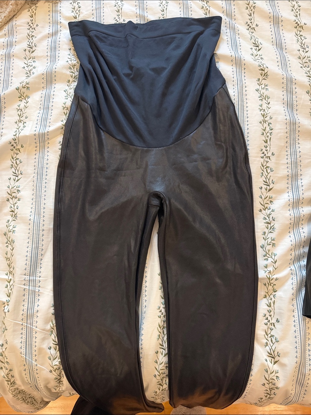 Spanx Black Faux-Leather High-Waist Maternity Leggings